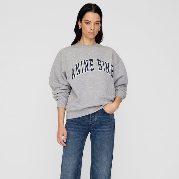 Anine Bing Tops - Anine Bing Spencer Sweatshirt Heather Gray with Navy Size M NWT